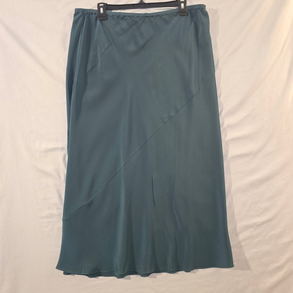 Eileen Fisher Bias Maxi Skirt XL Womens Pine Green Silk Double Crepe Christmas